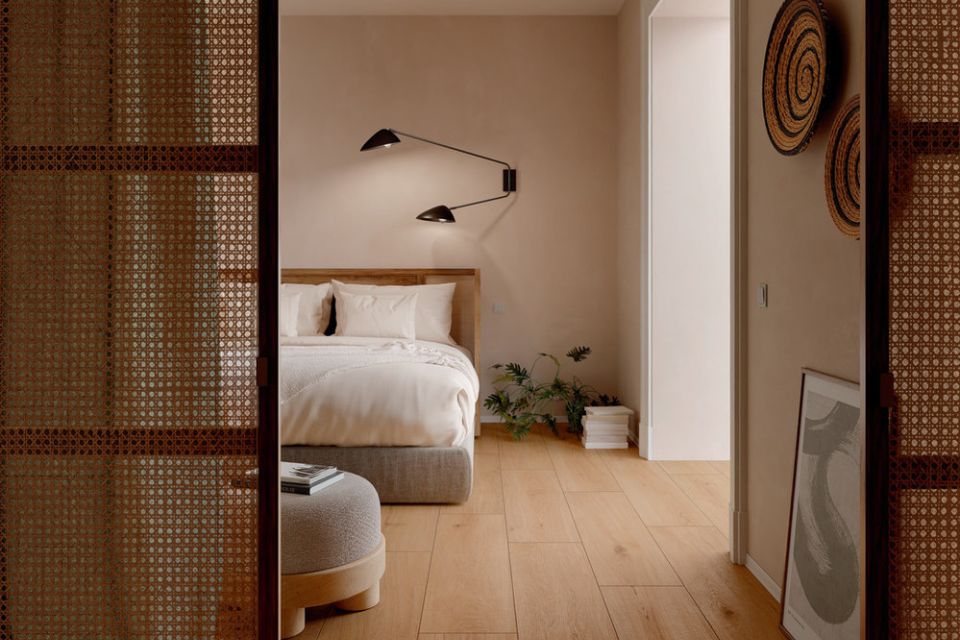 timeless tile flooring, wood look tile by daltile in bedroom
